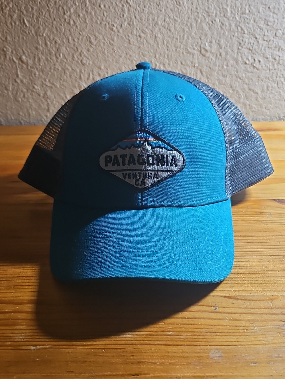 Patagonia Blue Trucker Hat with Gray Mesh Back